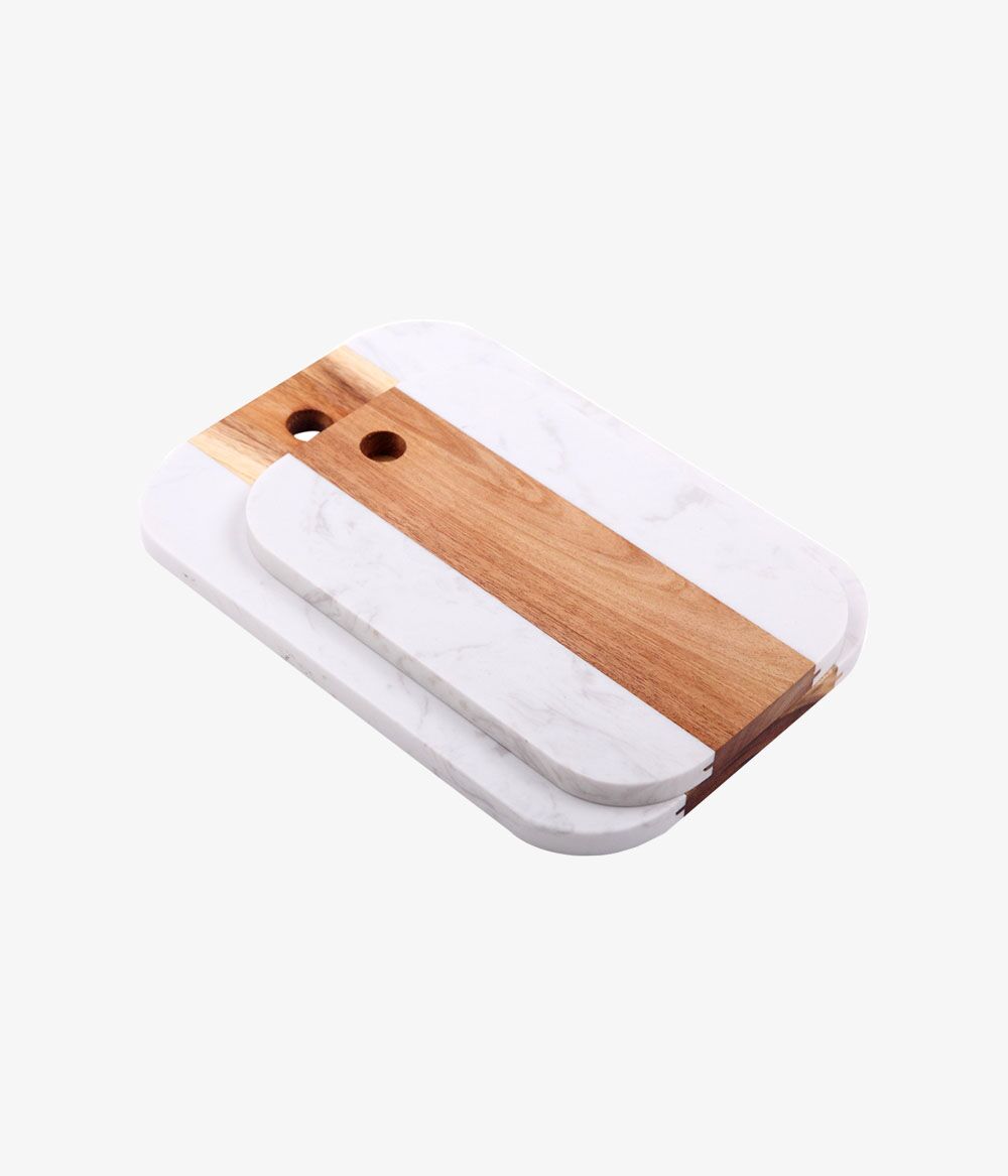 Conjunto de Tábuas Madeira/Mármore Branco 2PCS 28cm