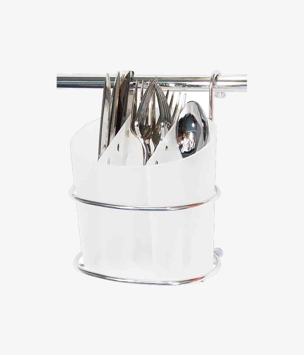 Porta Talher Branco c/ Suporte de Inox